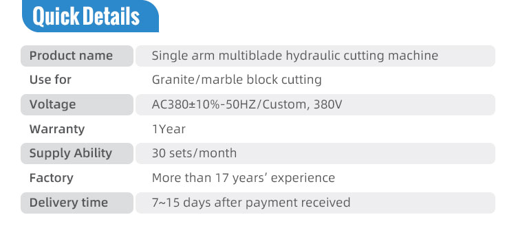 Single arm stone block cutting machine