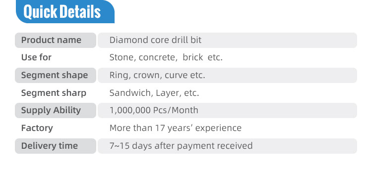 Diamond core drill bit for granite